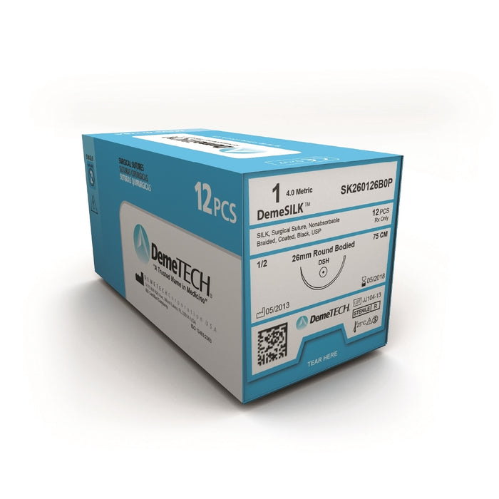 DemeTech Silk 5-0 3/8 18" 19mm (C6) Reverse Cutting Black Sutures 12/bx.