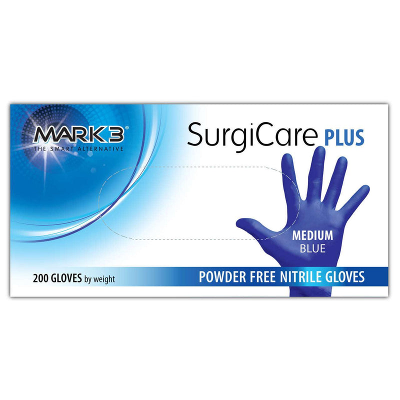 MARK3 SurgiCare Plus Nitrile Exam Gloves Blue 200/bx-100-1930 - DENTAMED USA