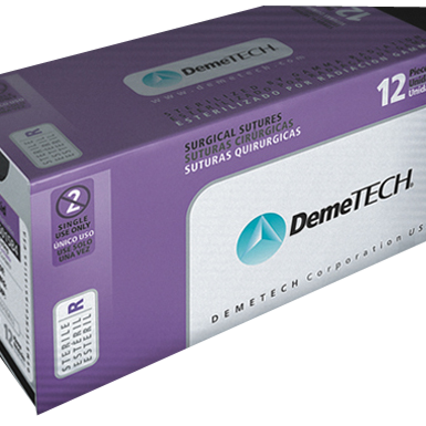 Demetech Polyglycolic Acid (PGA) 2-0 3/8 30" 24mm Reverse Cutting Sutures With Violet Thread 12/bx.