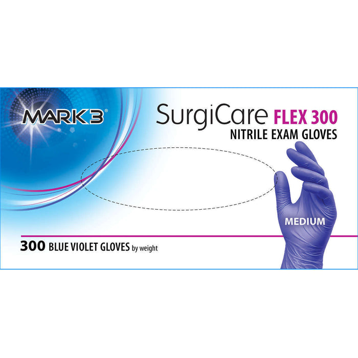 MARK3 SurgiCare Flex 300 Blue Violet Nitrile Gloves 2.8 MIL 300/bx. Large