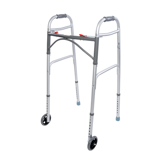 Dynarex Steel Button Folding Walker with Wheels, Adult