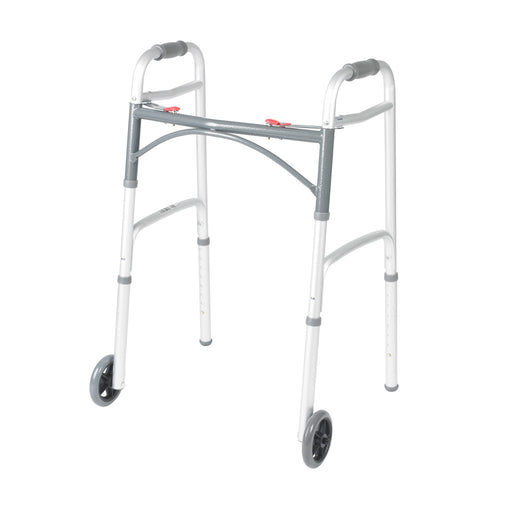 Drive Medical Deluxe Two-Button Folding Walker with 5-Inch Wheels Adult — Each