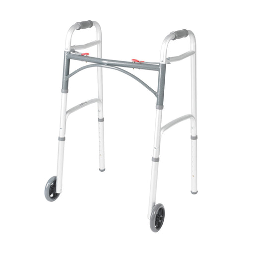 Drive Medical Deluxe Two-Button Folding Walker with 5-Inch Wheels Adult Assembled — Case of 4
