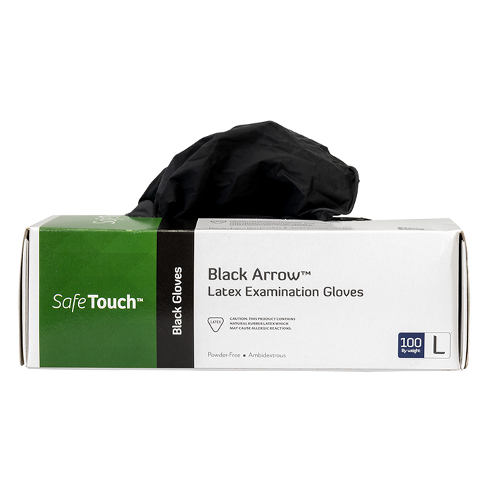 Dynarex Black Arrow Latex Exam Gloves, Powder-Free