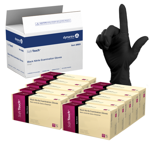 Dynarex Safe-Touch Black Nitrile Exam Gloves, Powder-Free