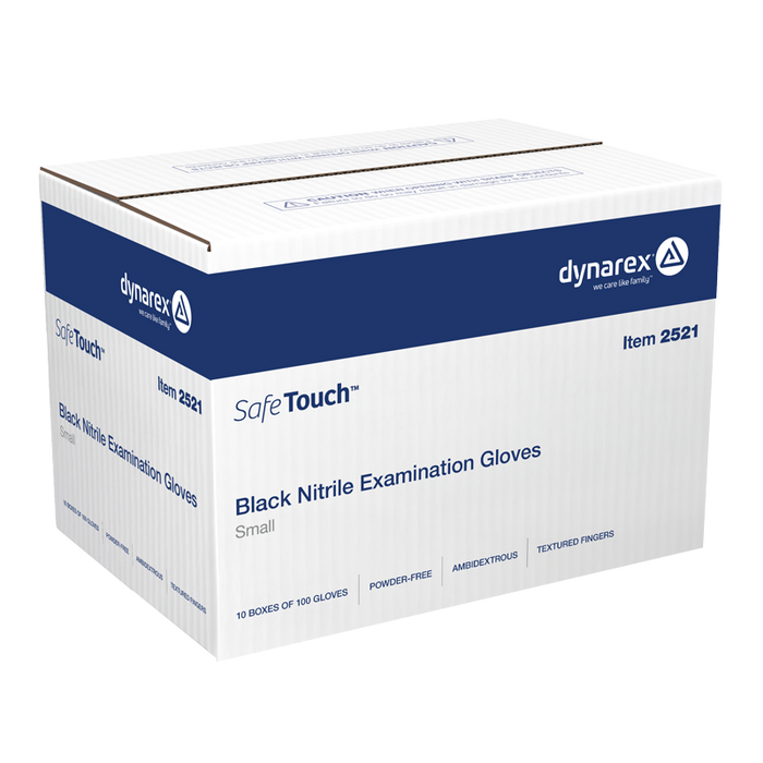 Dynarex Safe-Touch Black Nitrile Exam Gloves, Powder-Free