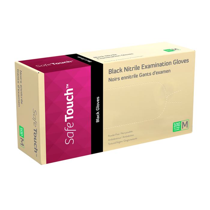 Dynarex Safe-Touch Black Nitrile Exam Gloves, Powder-Free