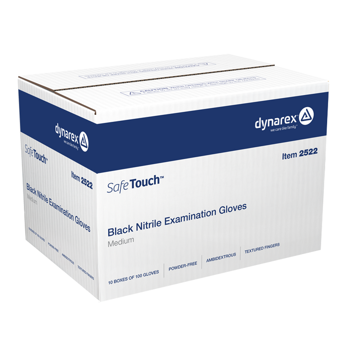 Dynarex Safe-Touch Black Nitrile Exam Gloves, Powder-Free