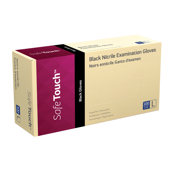 Dynarex Safe-Touch Black Nitrile Exam Gloves, Powder-Free