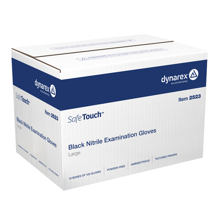 Dynarex Safe-Touch Black Nitrile Exam Gloves, Powder-Free