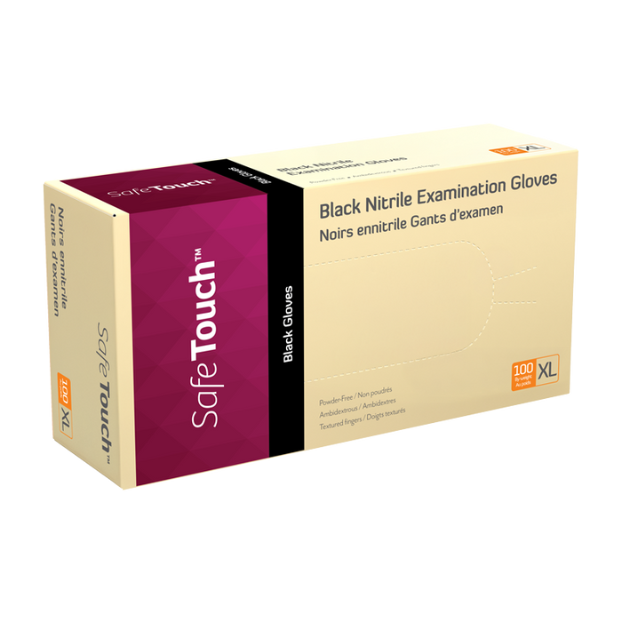 Dynarex Safe-Touch Black Nitrile Exam Gloves, Powder-Free
