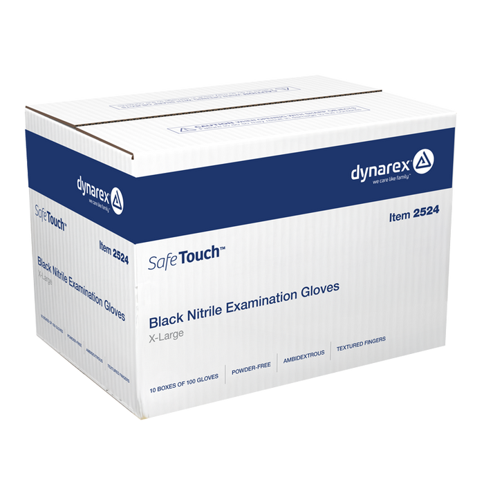 Dynarex Safe-Touch Black Nitrile Exam Gloves, Powder-Free