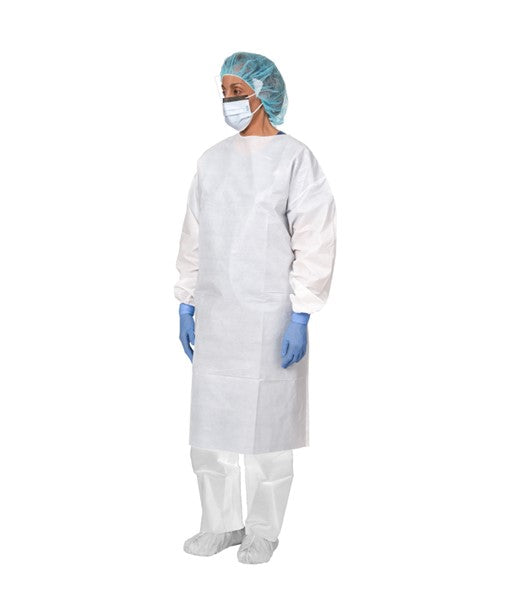 Aspen Surgical Gown, Tyvek, Isolation, Tie Collar w/ Knit Cuff, White, Universal, 30/cs