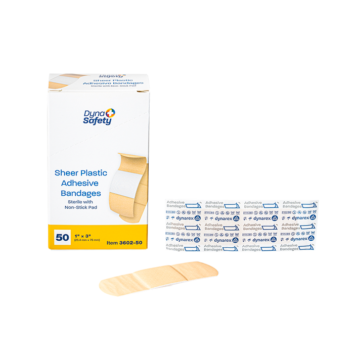 Dynarex Sheer Plastic Adhesive Bandages - Sterile - 3602-50