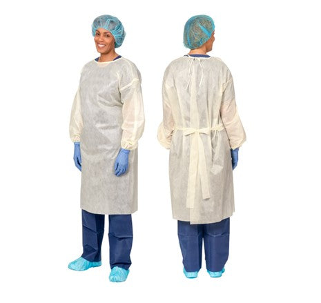 Aspen Surgical Gown, SMS, AAMI Level 2 Isolation, SMS, Full Back w/ Elastic Cuff, Yellow, XL,100/cs