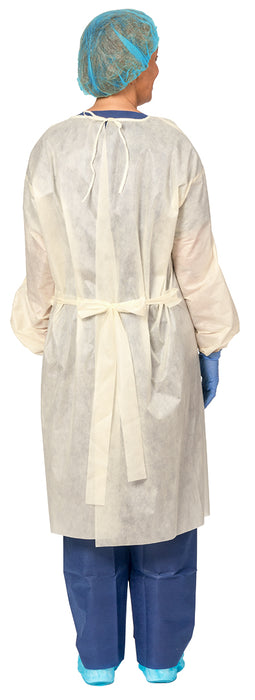 Aspen Surgical Gown, SMS, AAMI Level 2 Isolation, Full Back w/ Elastic Cuff, Yellow, Universal, 100/cs