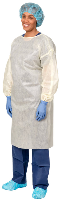 Aspen Surgical Gown, SMS, AAMI Level 2 Isolation, Full Back w/ Elastic Cuff, Yellow, Universal, 100/cs