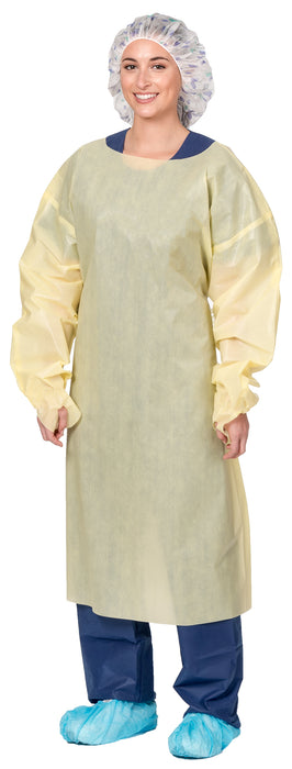 Aspen Surgical Gown, SMS, AAMI Level 2, Over the Head, Full Coverage, Yellow, Large, 100/cs