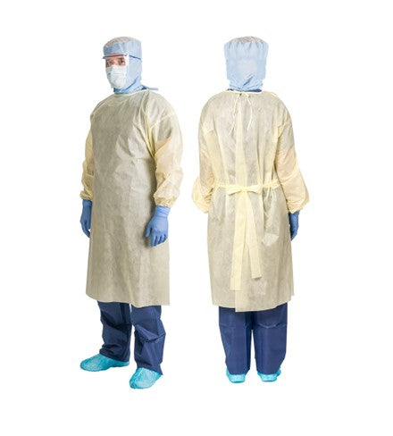 Aspen Surgical Gown, SMS, AAMI Level 2, Over the Head Gown, w/ Knit Cuff, Yellow, XL, 100/cs
