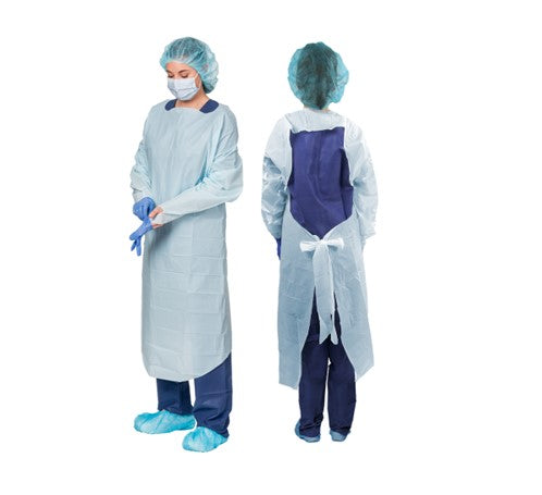 Aspen Surgical Gown, Film, Over-The-Head, Open Back w/ Tapered Wrist, Blue, XL, 100/cs