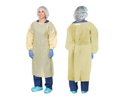 Aspen Surgical Gown, Isolation, AAMI Level 2, Full Back w/ Neck Tape Tab Closures, Yellow, Large, 100/cs