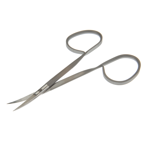 Aspen Surgical Symmetry Scissors, Iris, Curved, Large Ribbon Ring Handles w/Flat Shanks, 4 in