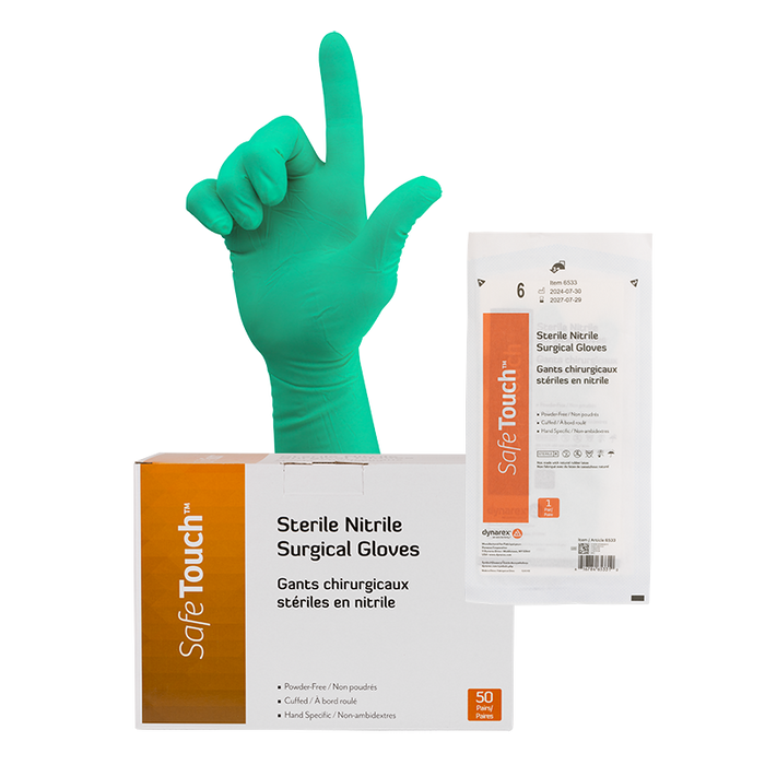 Dynarex Sterile Nitrile Surgical Gloves, Powder-Free