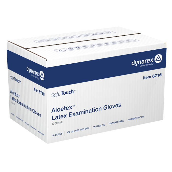 Dynarex Aloetex Latex Exam Gloves with Aloe, Powder-Free