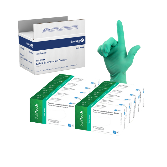 Dynarex Aloetex Latex Exam Gloves with Aloe, Powder-Free