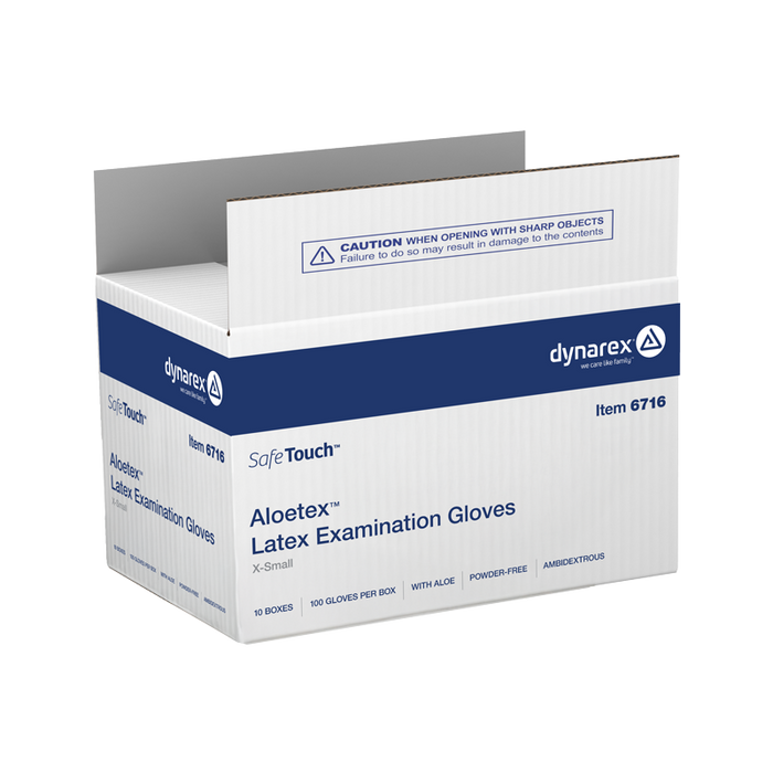 Dynarex Aloetex Latex Exam Gloves with Aloe, Powder-Free