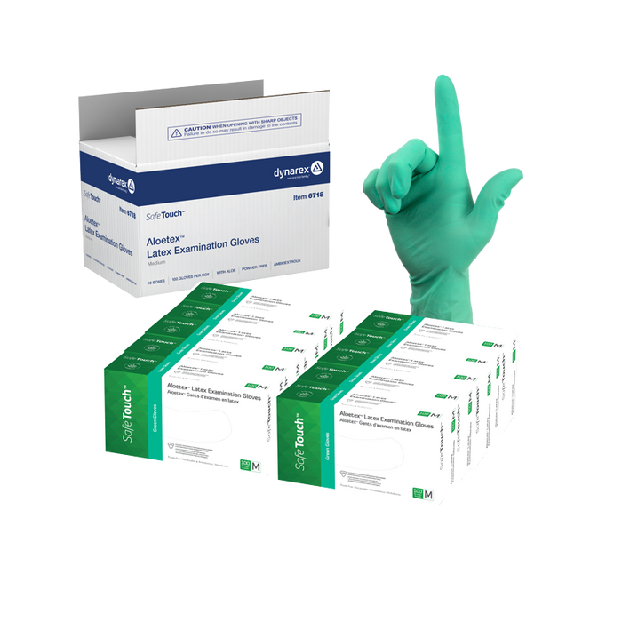 Dynarex Aloetex Latex Exam Gloves with Aloe, Powder-Free