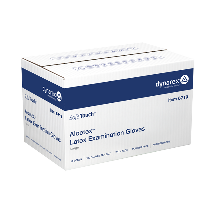 Dynarex Aloetex Latex Exam Gloves with Aloe, Powder-Free