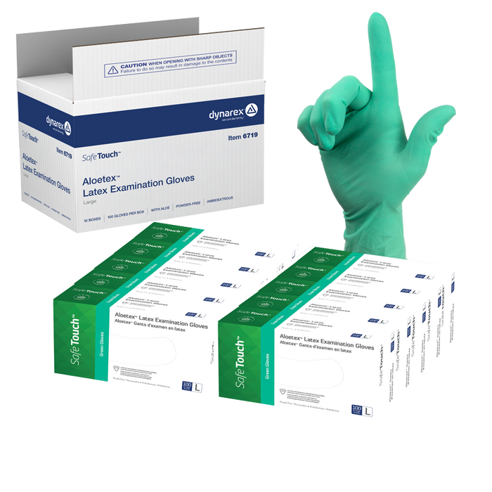 Dynarex Aloetex Latex Exam Gloves with Aloe, Powder-Free