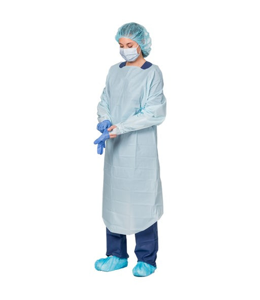 Aspen Surgical 8572B Blue Film Gowns, Open Back, Elastic Wrists, 100/Case