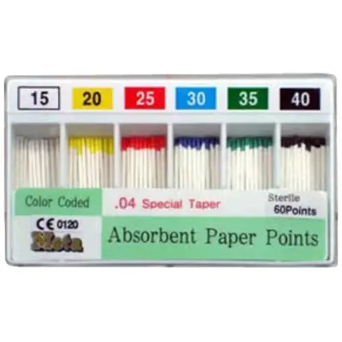 Absorbent Paper Points.04 &.06 Tapered 60/pk – Meta Absorbent Paper Points absorbent-paper-points-04-06-tapered-60-pk-meta DENTAMED USA