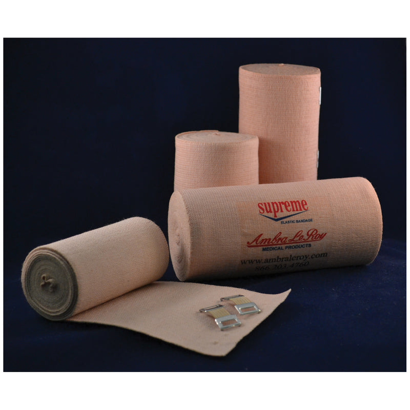 AMBRA LE ROY ORTHOPEDIC ELASTIC BANDAGE - Premium Elastic Bandage, Orthopedic, 6 x 10 yds (Stretched) with Elastic Stretch Clips, Beige, Latex Free (LF), 10/bx, 5 bx/cs