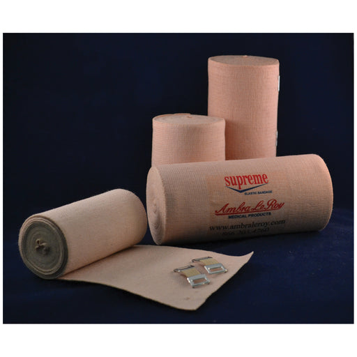 AMBRA LE ROY ORTHOPEDIC ELASTIC BANDAGE - Premium Elastic Bandage, Orthopedic, 4 x 5 yds (Stretched) with Elastic Stretch Clips, Beige, Latex Free (LF), 10/bx, 5 bx/cs