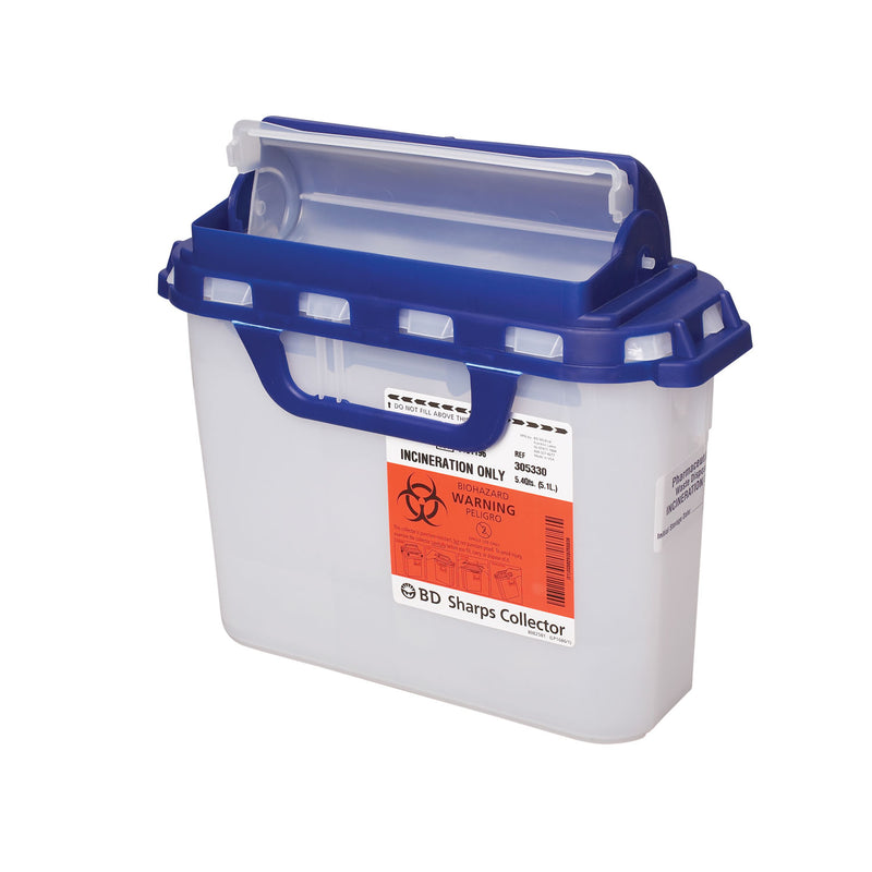 BD Sharps Collector, 5.4 Qt, Pharmacy Dual Opening Hinged Top, 50% Recycled Plastic, 20/cs (12 cs/plt) (Continental US Only) (Drop Ship Requires Pre-Approval)