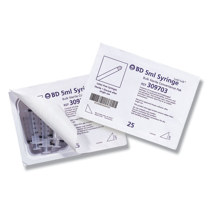 BD Syringe, 5mL, Luer Lok, Sterile Convenience Tray Pak, Latex Free (LF), 25 tray/pk, 12 pk/cs (70 cs/plt) (Continental US Only) (Drop Ship Requires Pre-Approval)