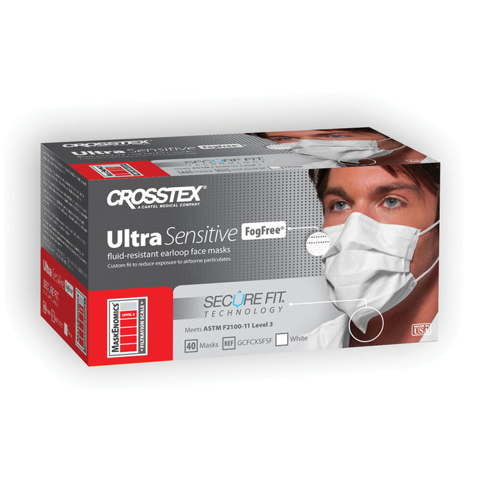 Crosstex International ASTM Level 3 Earloop Mask, No Fog, White, 40/bx, 10 bx/ctn