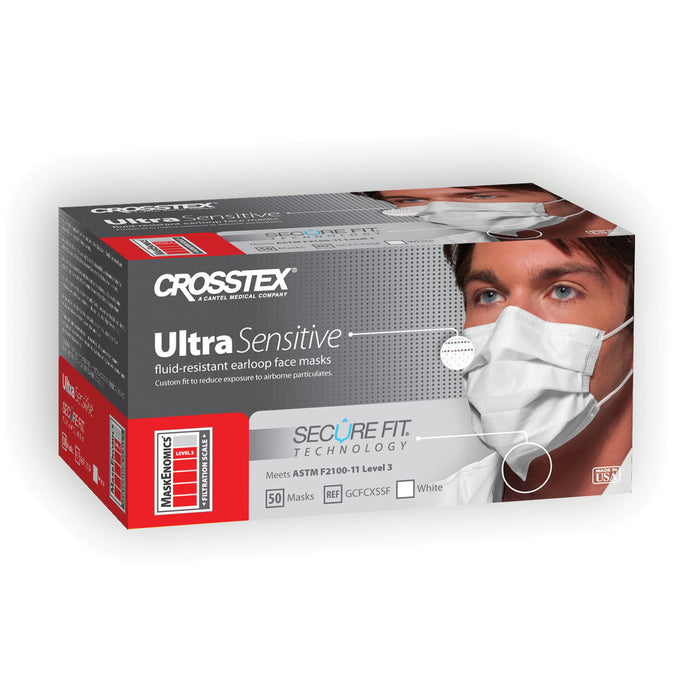 Crosstex International ASTM Level 3 Earloop Mask, White, 50/bx, 10 bx/ctn