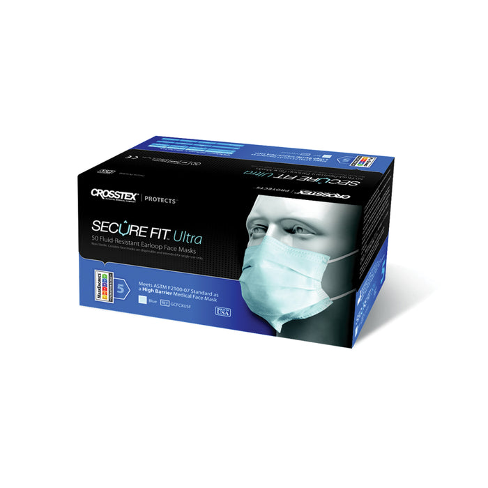 Crosstex International ASTM Level 3 Earloop Mask, Blue, 50/bx, 10 bx/ctn