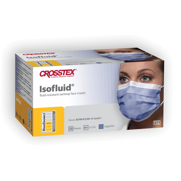 Crosstex International ASTM Level 1 Mask, Latex Free (LF), Sapphire, 50/bx, 10 bx/ctn