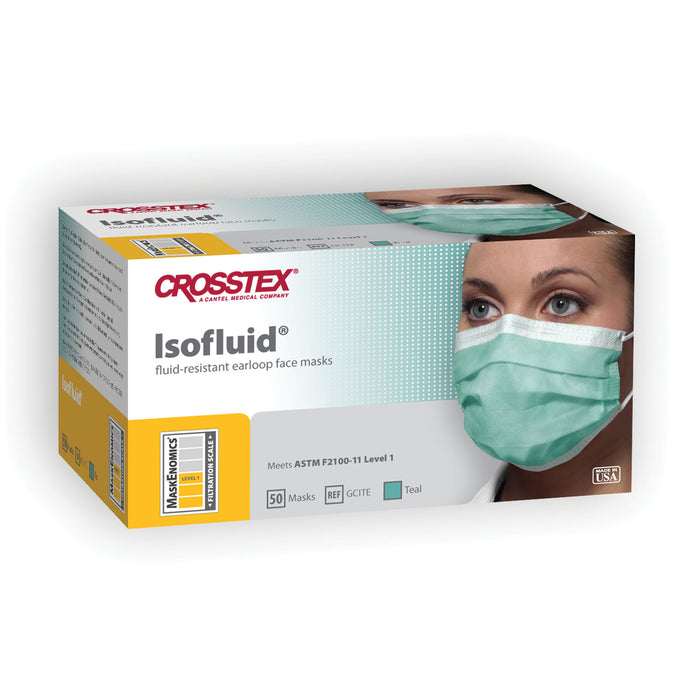 Crosstex International ASTM Level 1 Mask, Latex Free (LF), Teal, 50/bx, 10 bx/ctn