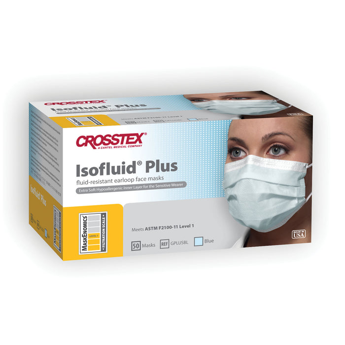 Crosstex International ASTM Level 1 Mask, Latex Free (LF), Blue, 50/bx, 10 bx/ctn