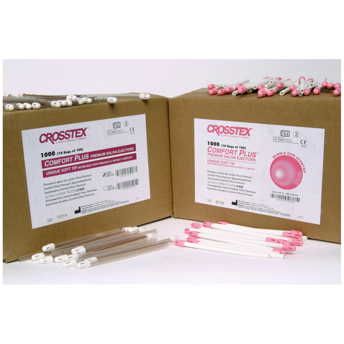 Crosstex International Comfort Plus Saliva Ejector, White/ Pink, Bubblegum, 100/bg, 10 bg/cs