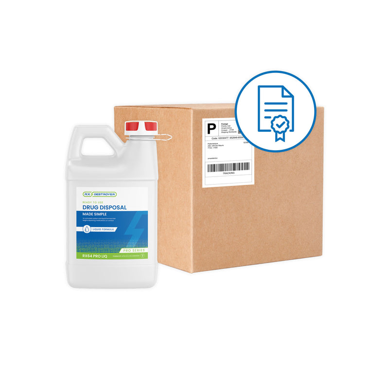 C2R GLOBAL RX DESTROYER - Rx Destroyer™ Pro Series Liquid Meds Only Formula with Hardener Packets, 64 oz Bottle, Tethered Cap & View Guage, 4 btl/cs