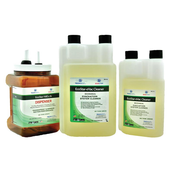 Tech West manufacturer product family image: EcoStar eVac Cleaner microbial evacuation system cleaner for dental vacuum systems in the USA