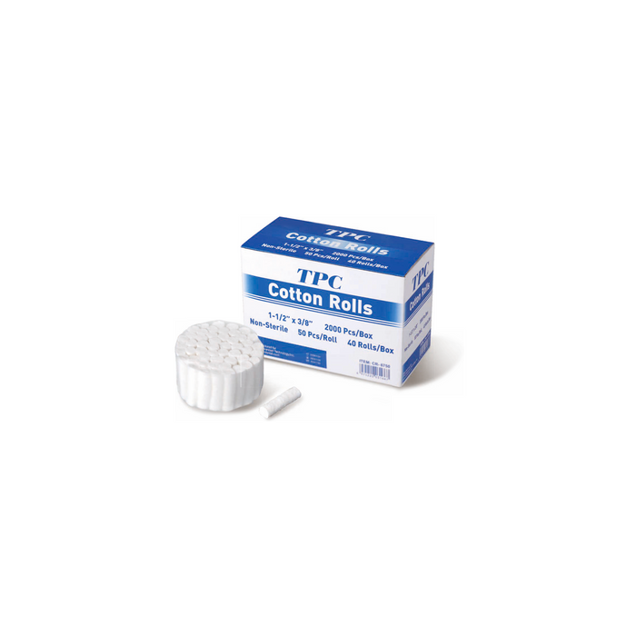 Cotton Rolls, 1-1/2" x 3/8" (Box of 40 Rolls, 2,000 Pieces)