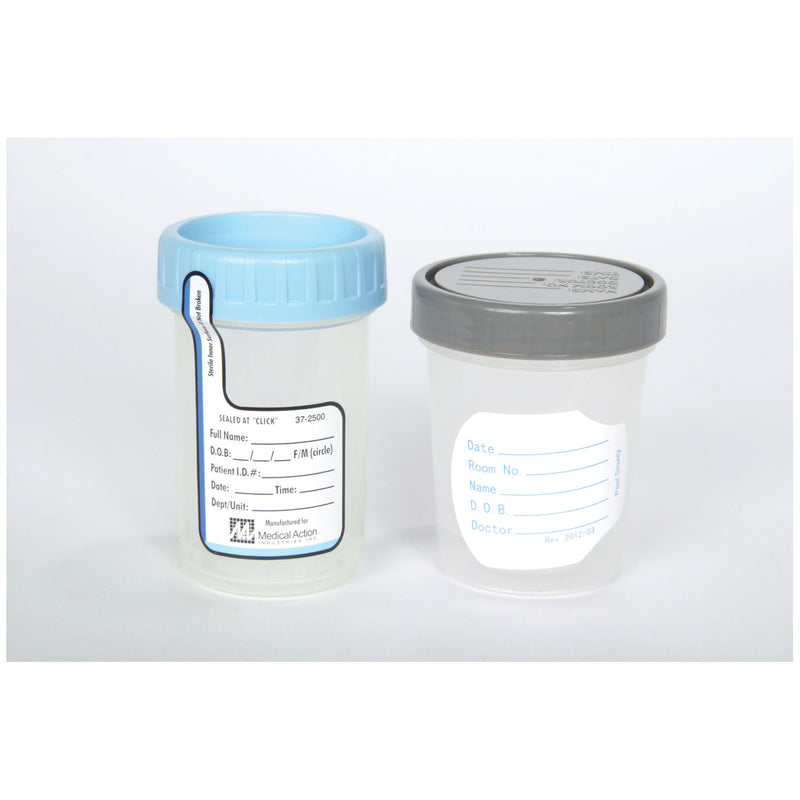 Medegen Medical Products, LLC Specimen Container, ClikSeal Sterile, Tamper Evident Seal, Screw Cap, Graduations: Ounces .25 to 4 @ .25 oz, ccs 20 to 120 @ 10cc, Disposable, Latex Free (LF), 100/bg, 3 bg/cs (18 cs/plt)